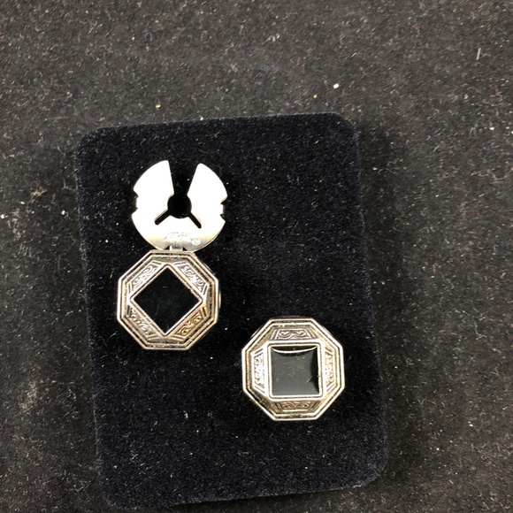 Black onyx and silver button covers/ cuff links - Picture 3 of 3